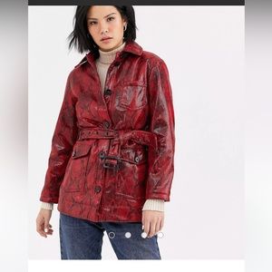 Topshop Vinyl Snake belted jacket size 12